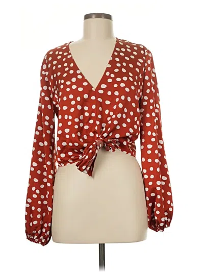 Pre-owned Just Fab Long Sleeve Blouse In Red