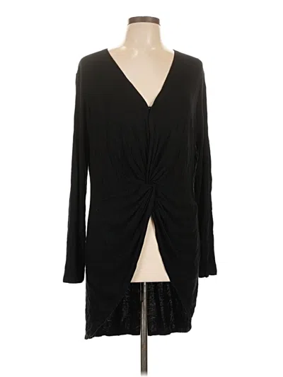 Pre-owned Just Fab Long Sleeve Top Black Plunge Neckline Tops
