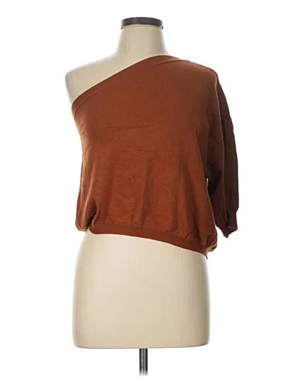 Pre-owned Just Fab Short Sleeve Top Brown One Shoulder Neckline Tops