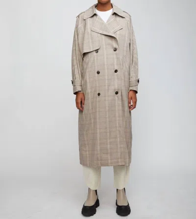 Just Female Inspire Trench Coat In Sand Plaid In Beige
