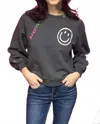 Just Madison Smiley Sweatshirt In Charcoal In Pink
