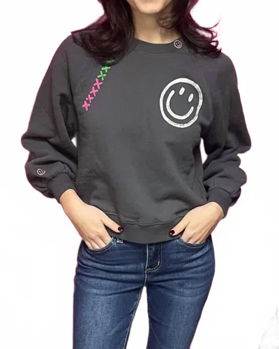 Just Madison Smiley Sweatshirt In Charcoal In Pink