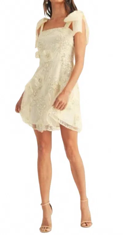 Just Me 3d Floral Mesh Shoulder Strap Mini Dress In Cream In White