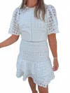 Just Me Lace Short Sleeve Mini Dress In White In White