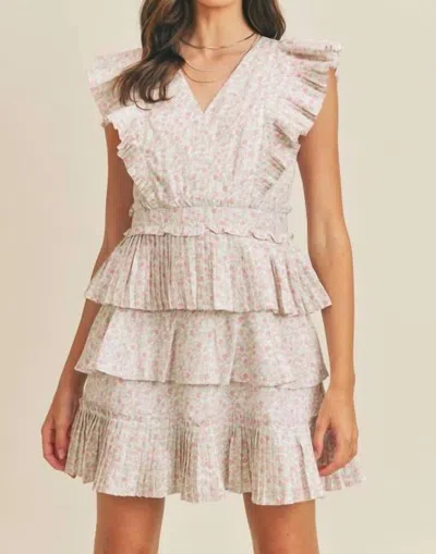 Just Me Samantha Ruffled Cap Sleeve Dress In Floral In Beige