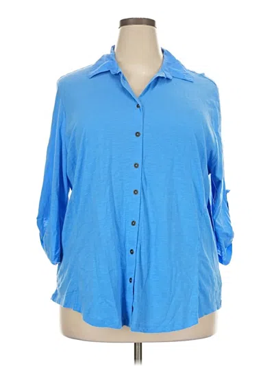 Pre-owned Just My Size 3/4 Sleeve Button Down Shirt In Blue