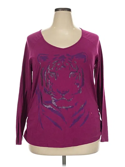 Pre-owned Just My Size Long Sleeve Top Purple Scoop Neck Tops
