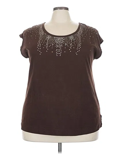 Pre-owned Just My Size Short Sleeve Top Brown Scoop Neck Tops