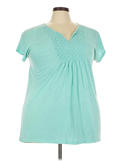Pre-owned Just My Size Short Sleeve Top Teal V Neck Tops In Blue