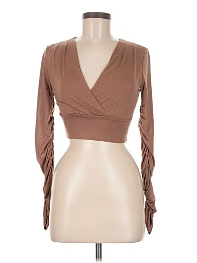 Pre-owned Just Polly 3/4 Sleeve Top Brown Plunge Neckline Tops