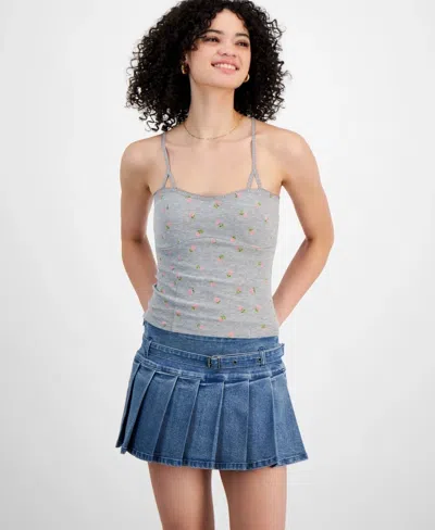 Just Polly Cami Top Women Juniors Gray Pink Ditsy Sleeveless Blouse Pall40 In Grey