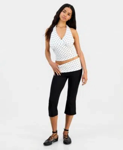 Just Polly Cropped Halter Top Fold Over Leggings In Neutral