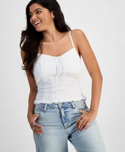 Just Polly Junior's Textured-knit Lace-trim Cami Top In Bright White