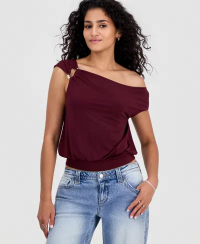 Just Polly Juniors' Asymmetrical Cropped Top In Windsor Wine