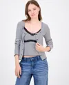 Just Polly Juniors' Cotton Rib-knit Striped Tank & Cardigan Set