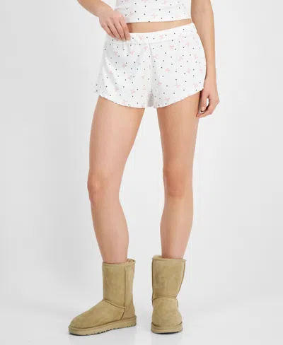 Just Polly Juniors' Cozy Pointelle Shorts In Ivory,pink Bows