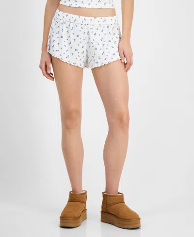Just Polly Juniors' Cozy Pointelle Shorts In Ivory,lavender Ditsy
