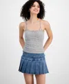 Shop Just Polly Juniors' Ditsy-print Cami In Grey Pink Ditsy