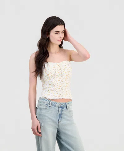 Just Polly Juniors' Ditsy Print Sweetheart-neck Top In White