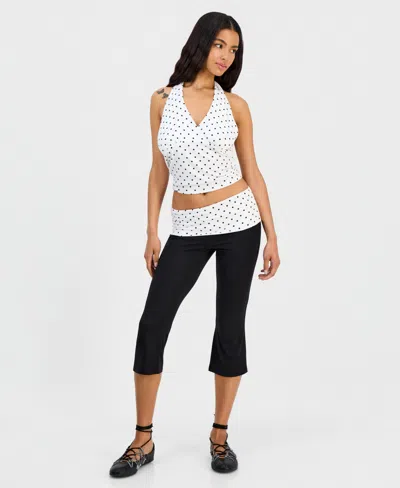 Just Polly Juniors' Fold-over Capri Pants In Black