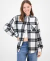 Just Polly Juniors' Girlfriend Frayed-hem Plaid Shirt In White