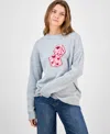 Just Polly Juniors' Heart Dice Crewneck Sweater In Gray