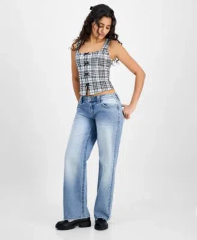 Just Polly Juniors  Menswear Bow Trim Vest Top Celebrity Pink Low Rise Baggy Jeans