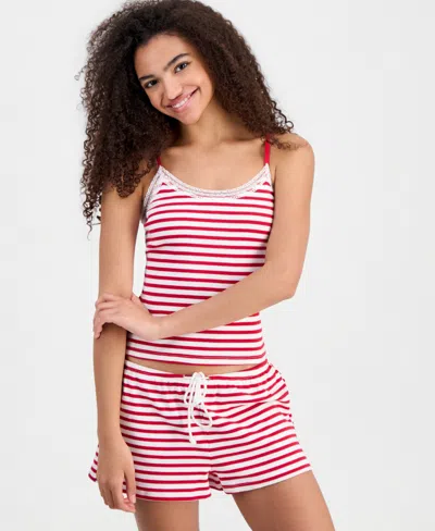 Just Polly Juniors' Lace-trim Loungewear Camisole In Multi
