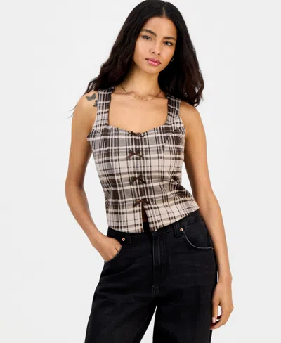 Just Polly Juniors' Menswear Bow-trim Vest Top In Multi