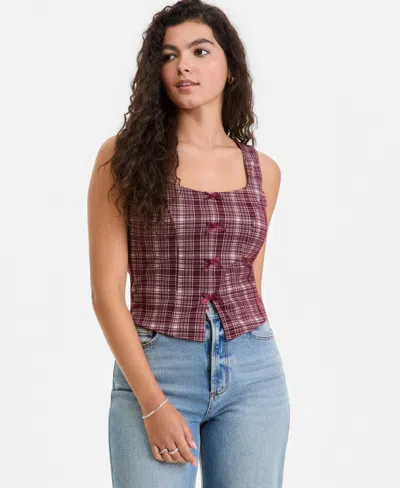 Just Polly Juniors' Menswear Bow-trim Vest Top In Multi