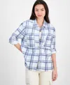Just Polly Juniors' Plaid Button-front Shacket In Blue