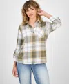 Just Polly Juniors' Plaid Knit Shirt In Multi