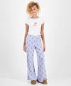 Just Polly Juniors' Pointelle Drawstring Wide-leg Lounge Pants In Blue