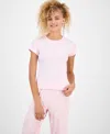 Just Polly Juniors' Pointelle Short-sleeve Top In Pink