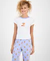 Just Polly Juniors' Pointelle Short-sleeve Top In White
