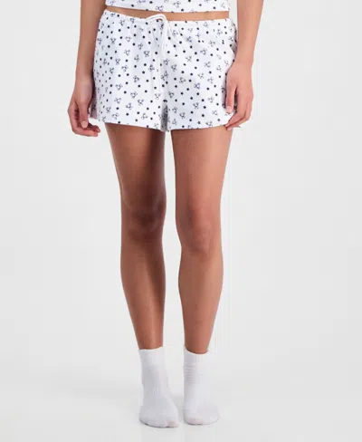 Just Polly Juniors' Printed Cotton Drawstring Lounge Shorts In White