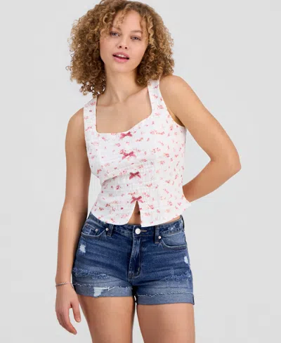 Just Polly Juniors' Printed Lace Top In White
