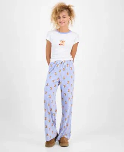 JUST POLLY JUNIORS PUPPY PRINT T SHIRT PUPPY PRINT STRIPED DRAWSTRING PANTS