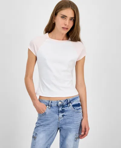 Just Polly Juniors' Raglan Short-sleeve Tee In White