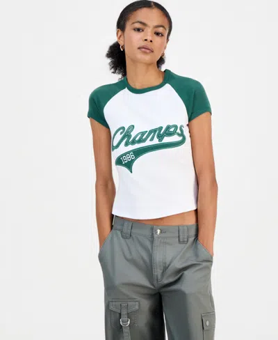 Just Polly Juniors' Raglan Short-sleeve Tee In White,green