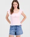 Just Polly Juniors' Ruffled Smocked Scoop-neck Top In Pink