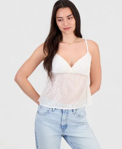 Just Polly Juniors' Sequin Babydoll Tank In Snow White