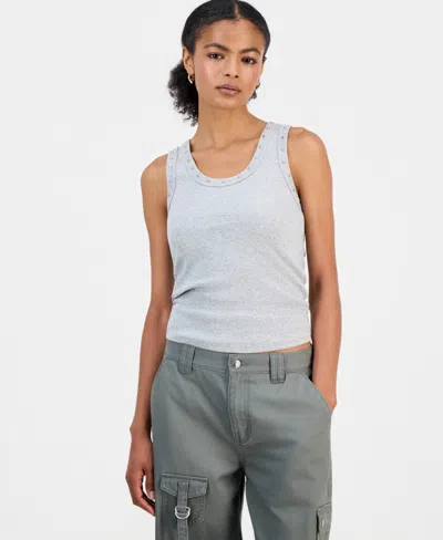 Just Polly Juniors' Studded Racerback Tank Top In Gray