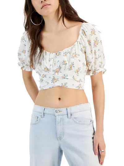 Just Polly Juniors Womens Boho Cropped Peasant Top In Multi