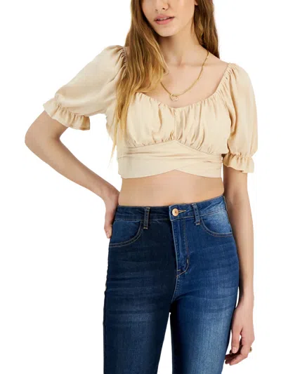 Just Polly Juniors Womens Boho Cropped Peasant Top In Yellow