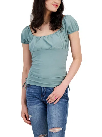 Just Polly Juniors Womens Ruched Elastic Trim Off The Shoulder In Green