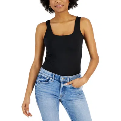 Just Polly Juniors Womens Square Neck Solid Bodysuit In Black