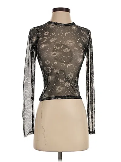 Pre-owned Just Polly Long Sleeve Top Black Mock Neckline Tops