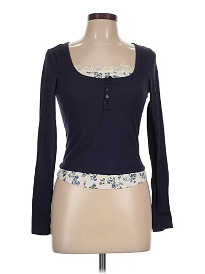 Pre-owned Just Polly Long Sleeve Top Blue Sweetheart Neckline Tops