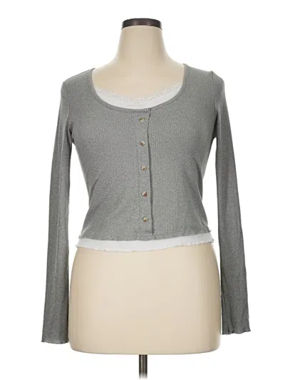 Pre-owned Just Polly Long Sleeve Top Gray Sweetheart Neckline Tops